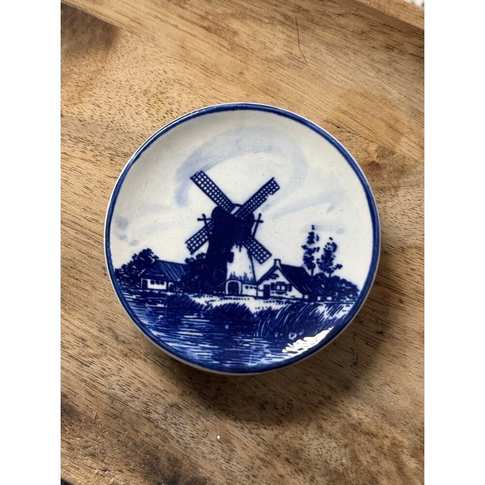 Tiny Vintage Holland Souvenir Blue and White Windmill Plaque / Wall Plate
